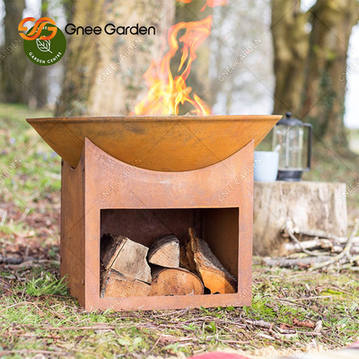 Bois extérieur rond de jardin brûlant le puits en acier 3mm du feu de Corten avec le stockage en bois