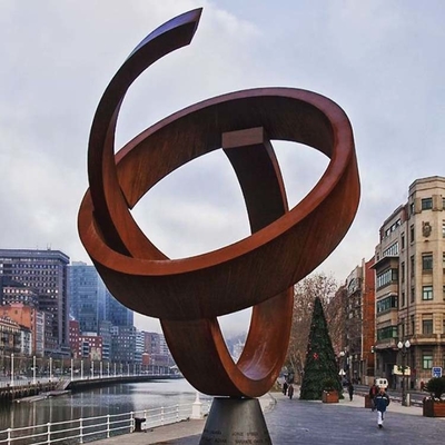 Grandes statues en métal de résumé de sculpture en acier abstraite moderne en Ring Rustic Corten