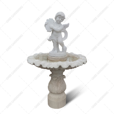 Jardin extérieur de fontaine grandeur nature d'Angel White Marble Statue Figurine découpant la pierre