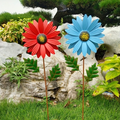 Sculptures en vent de jardin de soleil en métal de moulin à vent de tournesol pour la pelouse de patio de balcon
