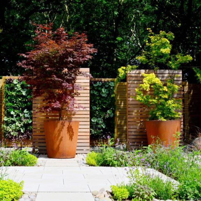 Grande boîte en acier rectangulaire de planteur de Corten avec l'intimité protégeant le planteur extérieur rond en métal