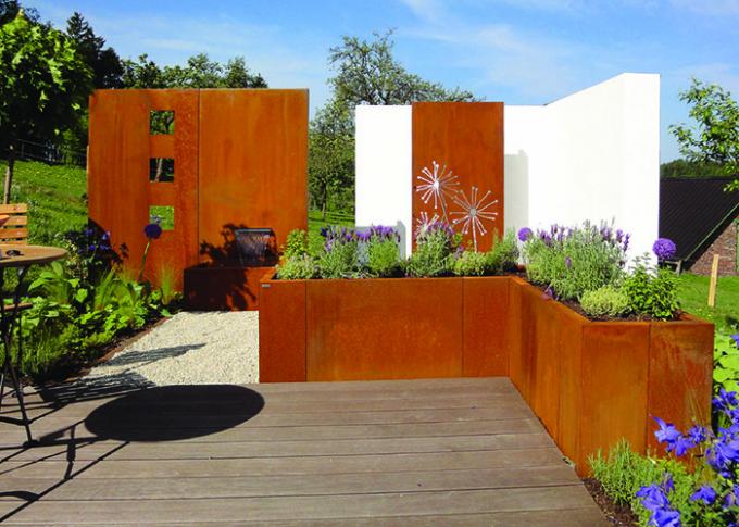 Rue extérieure en acier de parc de pot de fleur de Corten de jardin décoratif autour des pots contemporains d'usine