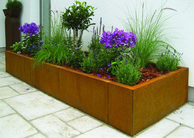  Rue extérieure en acier de parc de pot de fleur de Corten de jardin décoratif autour des pots contemporains d'usine