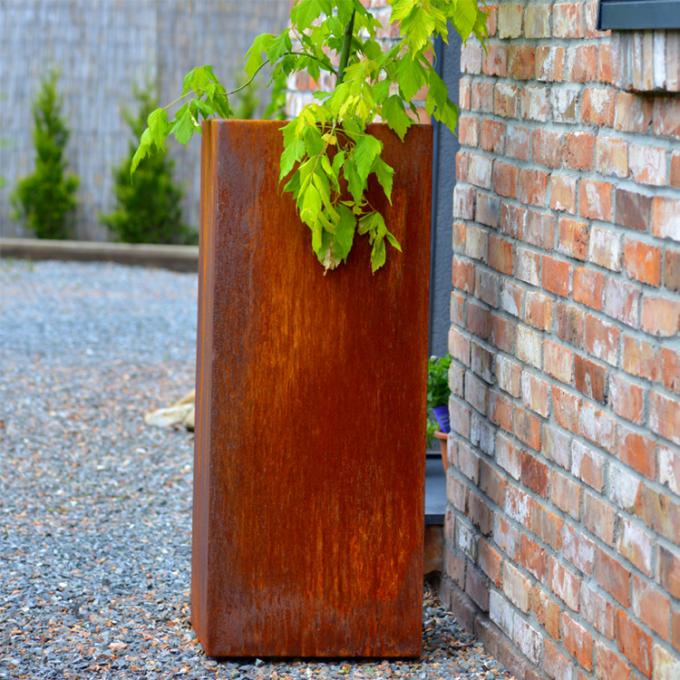 Planteurs en acier de cube en boîte de Corten en métal de jardin moderne en acier rond de planteur