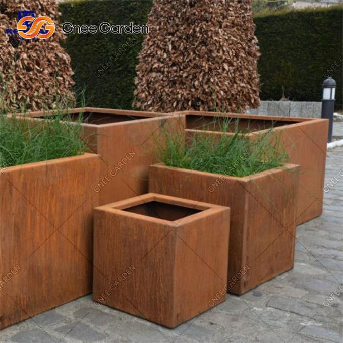 Planteur extérieur résistant en métal de temps de boîte d'usine de Rusty Treatment Corten Steel Square