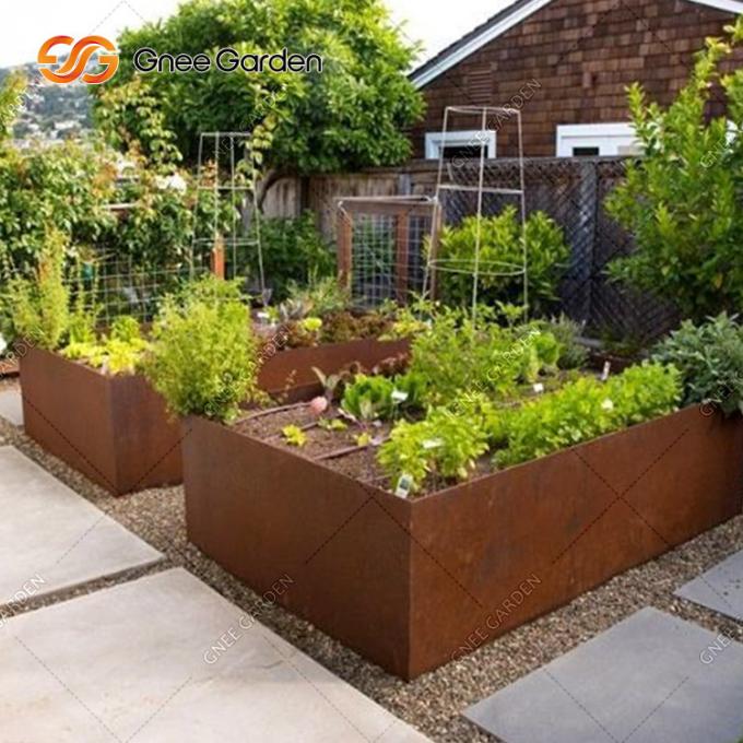 Métal extérieur adapté aux besoins du client de grand pot d'usine plantant le grand planteur en acier de Corten de pots de fleur de jardin de boîte