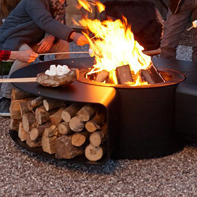 Le feu en bois Pit Table With Chairs de support de Corten de bois de chauffage de mobilier métallique extérieur en acier rond de stockage