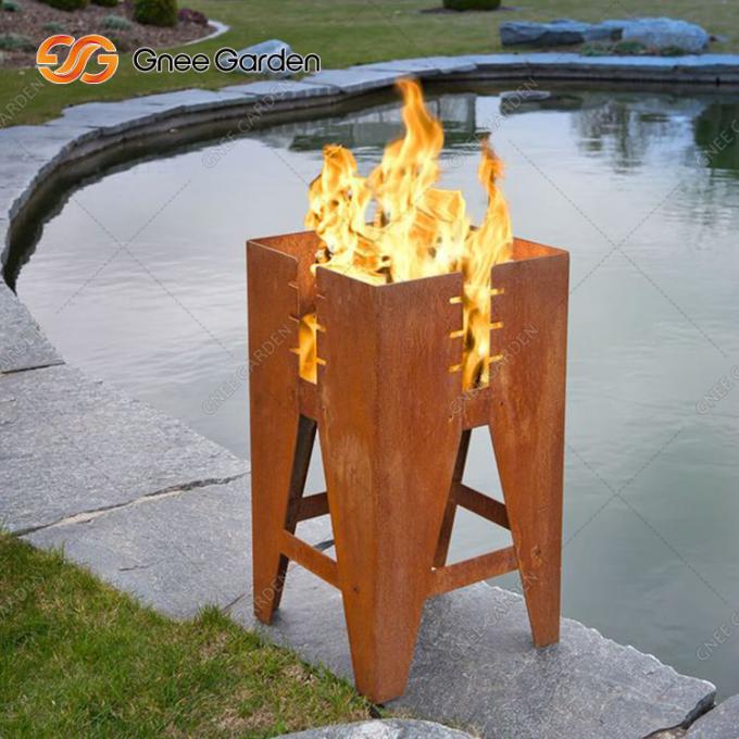 Puits en bois extérieur carré en acier populaire du feu de brûleur de jardin de Tableau de gril de barbecue de Corten