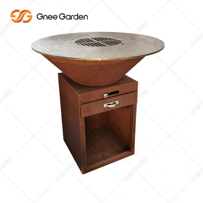 La partie extérieure brûlante en bois populaire de barbecue de brasero de rouille corten les grils en acier de barbecue