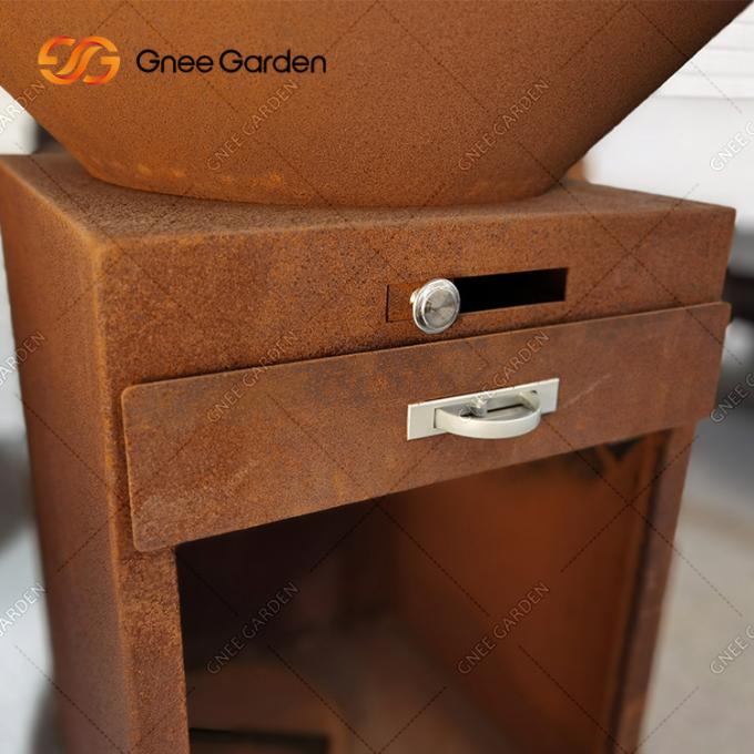 Le feu en acier Pit With Firewood Storage Backyard Rusty Colour de Corten adapté aux besoins du client par BARBECUE extérieur