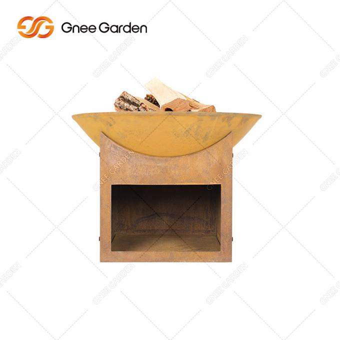 bois extérieur rond de jardin de 3mm brûlant tailles de Pit With Wood Storage With du feu en acier de Corten de diverses