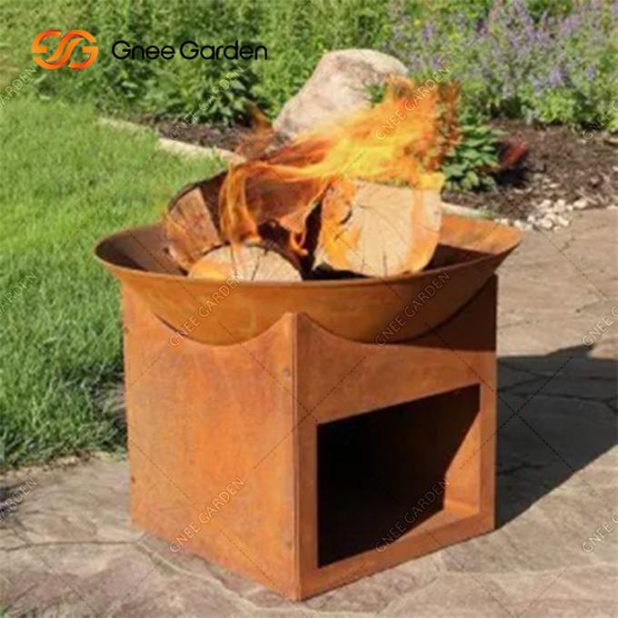 bois extérieur rond de jardin de 3mm brûlant tailles de Pit With Wood Storage With du feu en acier de Corten de diverses