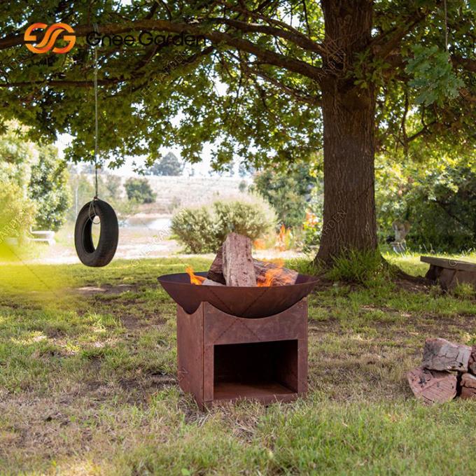 bois extérieur rond de jardin de 3mm brûlant tailles de Pit With Wood Storage With du feu en acier de Corten de diverses