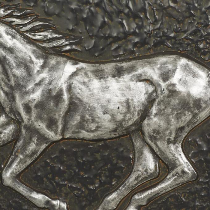 L'intérieur en gros Handcraft le cheval que le décor de mur a gravé l'art en refief de mur en métal de panneaux